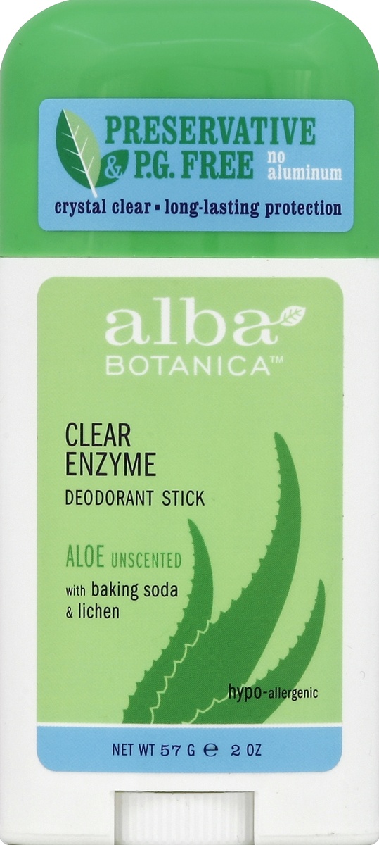 slide 5 of 6, Alba Botanica Clear Enzyme Unscented Aloe Deodorant Stick With Baking Soda & Lichen, 2 oz