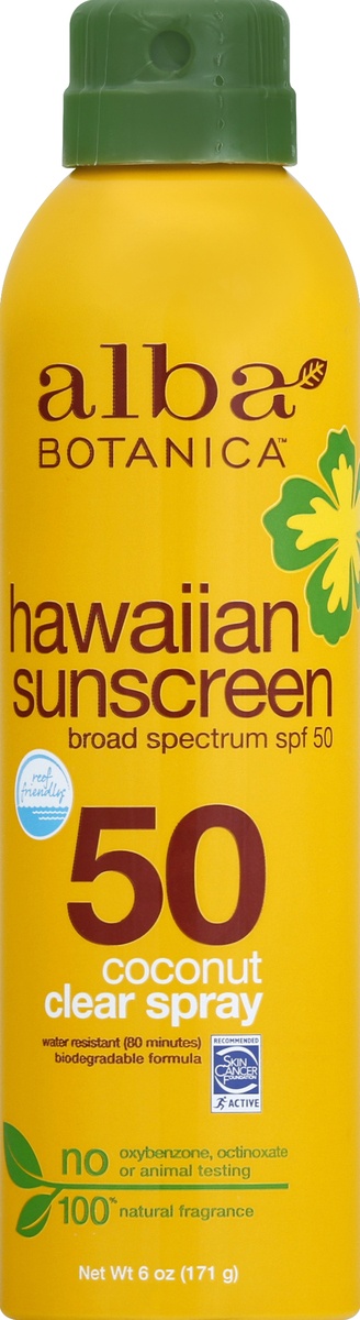 slide 5 of 6, Alba Botanica Sunscreen Clear Spray Nourishing Coconut Broad Spectrum SPF 50, 6 fl oz