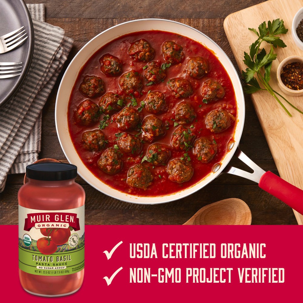 slide 3 of 6, Muir Glen Tomato Basil Pasta Sauce, No Sugar Added, 23.5 oz., 23.50 oz