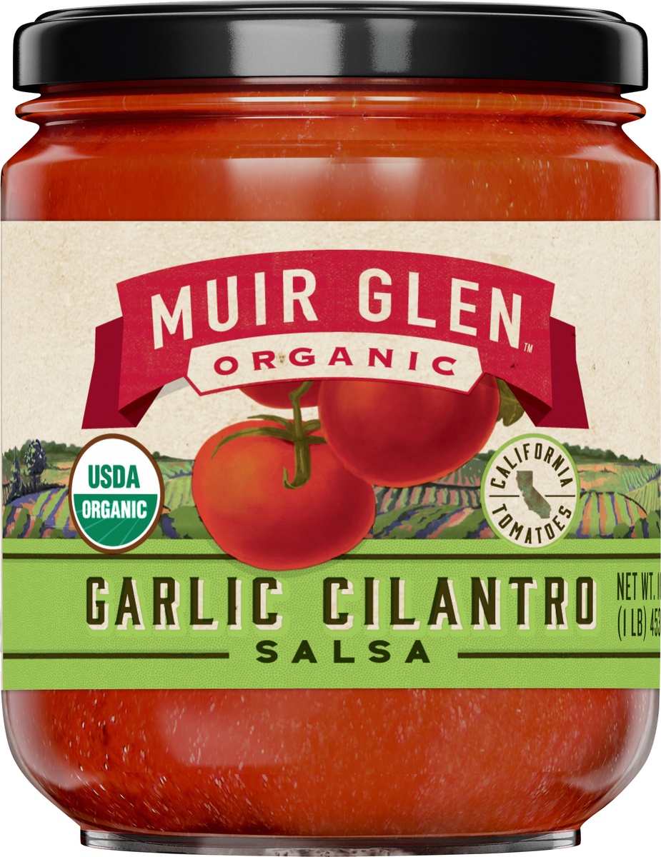 slide 6 of 10, Muir Glen Garlic Cilantro Salsa, 16 ounces, 16 oz