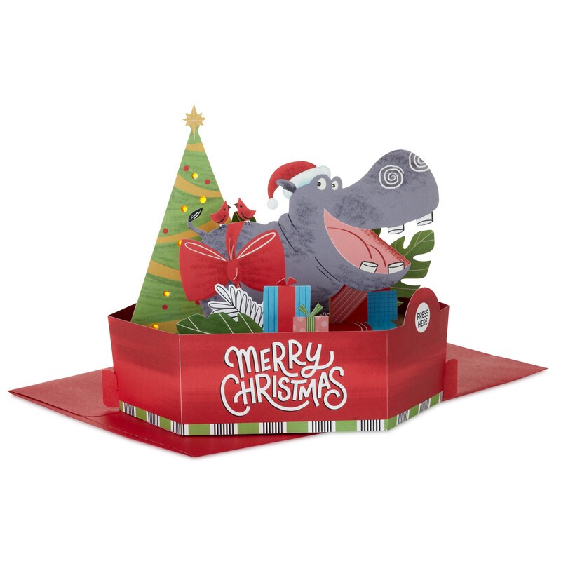 slide 1 of 2, Hallmark Musical Pop-Up Holiday Card with Light (I Want A Hippopotamus for Christmas), 1 ct