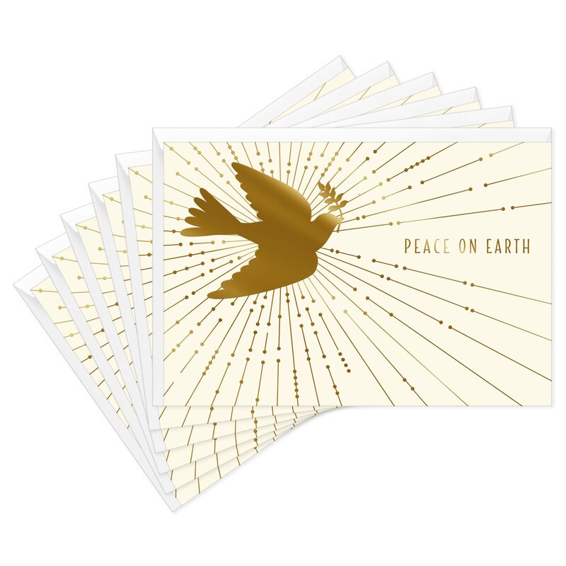 slide 1 of 2, Hallmark Gold Christmas Cards (6 Cards with Envelopes) Peace on Earth, Dove, 6 ct