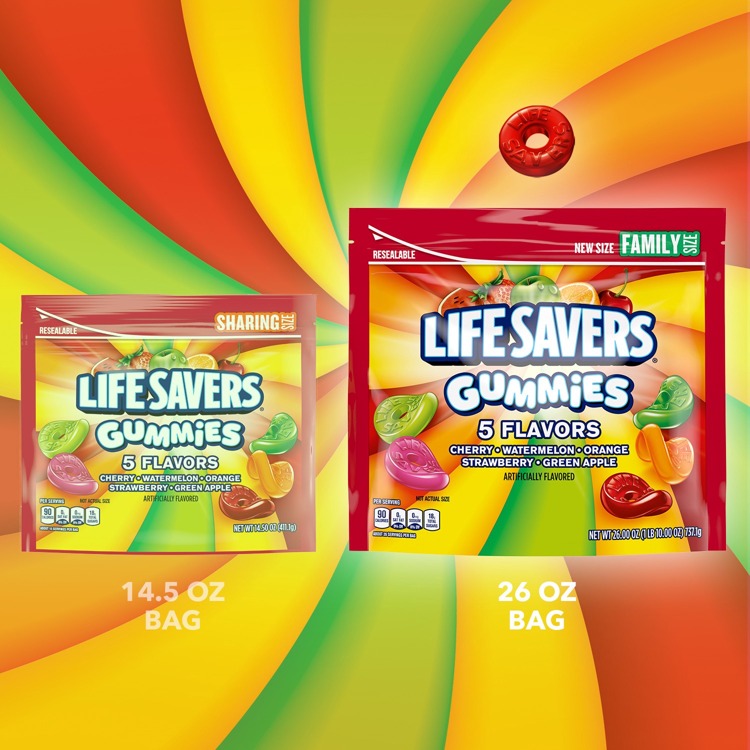 slide 4 of 8, LIFE SAVERS Gummy Candy, 5 Flavors, Family Size, 26 oz Bag, 26 oz