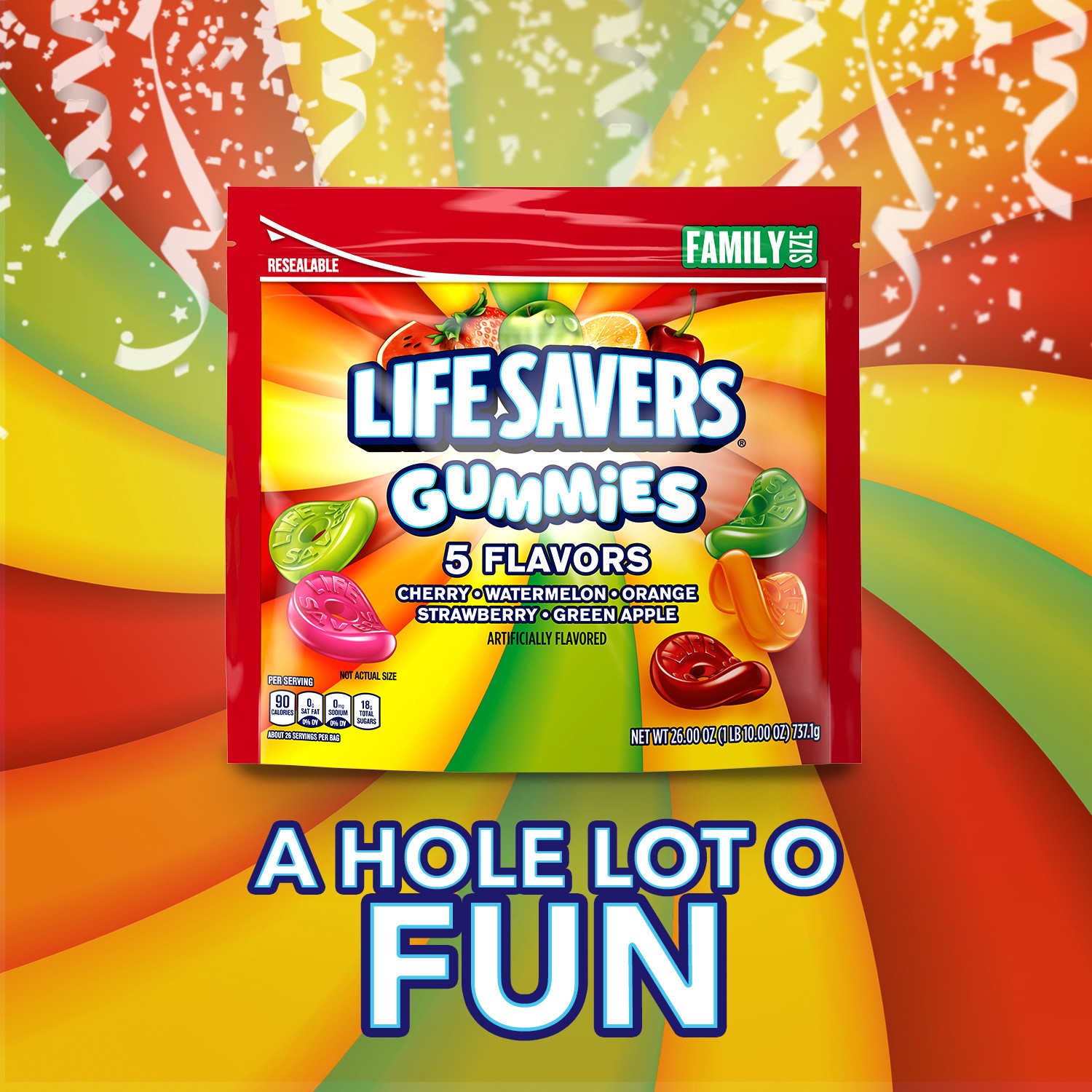 slide 7 of 8, LIFE SAVERS Gummy Candy, 5 Flavors, Family Size, 26 oz Bag, 26 oz