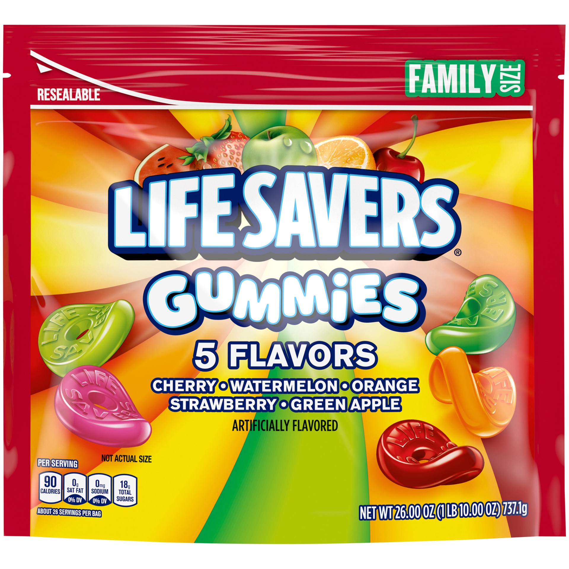 slide 1 of 8, LIFE SAVERS Gummy Candy, 5 Flavors, Family Size, 26 oz Bag, 26 oz