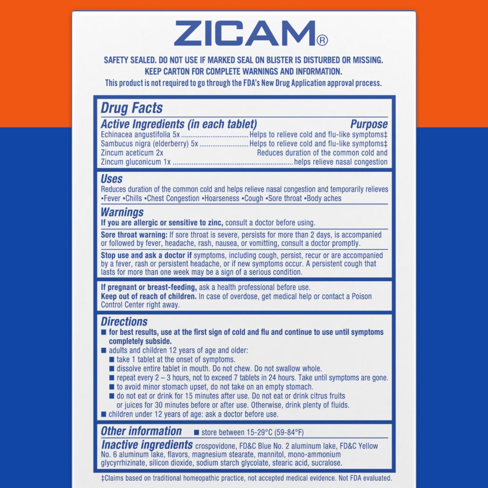 slide 5 of 6, Zicam Echinacea + Sambucus Cold & Flu 20 Quick-Dissolve Tablets, 20 ct