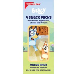 Bluey Medley with Peeled Sweet Apple Slices Cheese and Pretzels