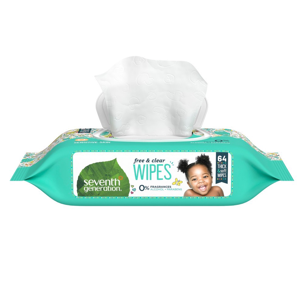 slide 3 of 6, Seventh Generation Free & Clear Baby Wipes with Flip-Top Dispenser - 64ct, 64 ct