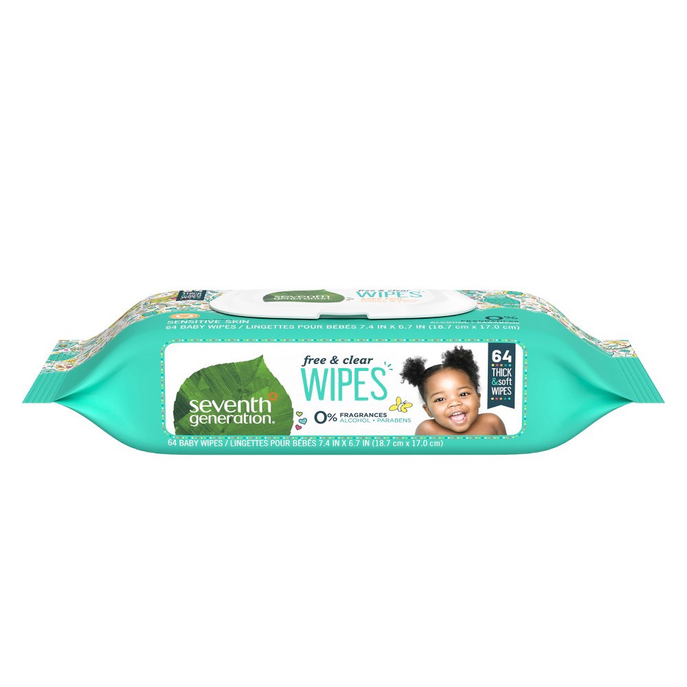 slide 4 of 6, Seventh Generation Free & Clear Baby Wipes with Flip-Top Dispenser - 64ct, 64 ct