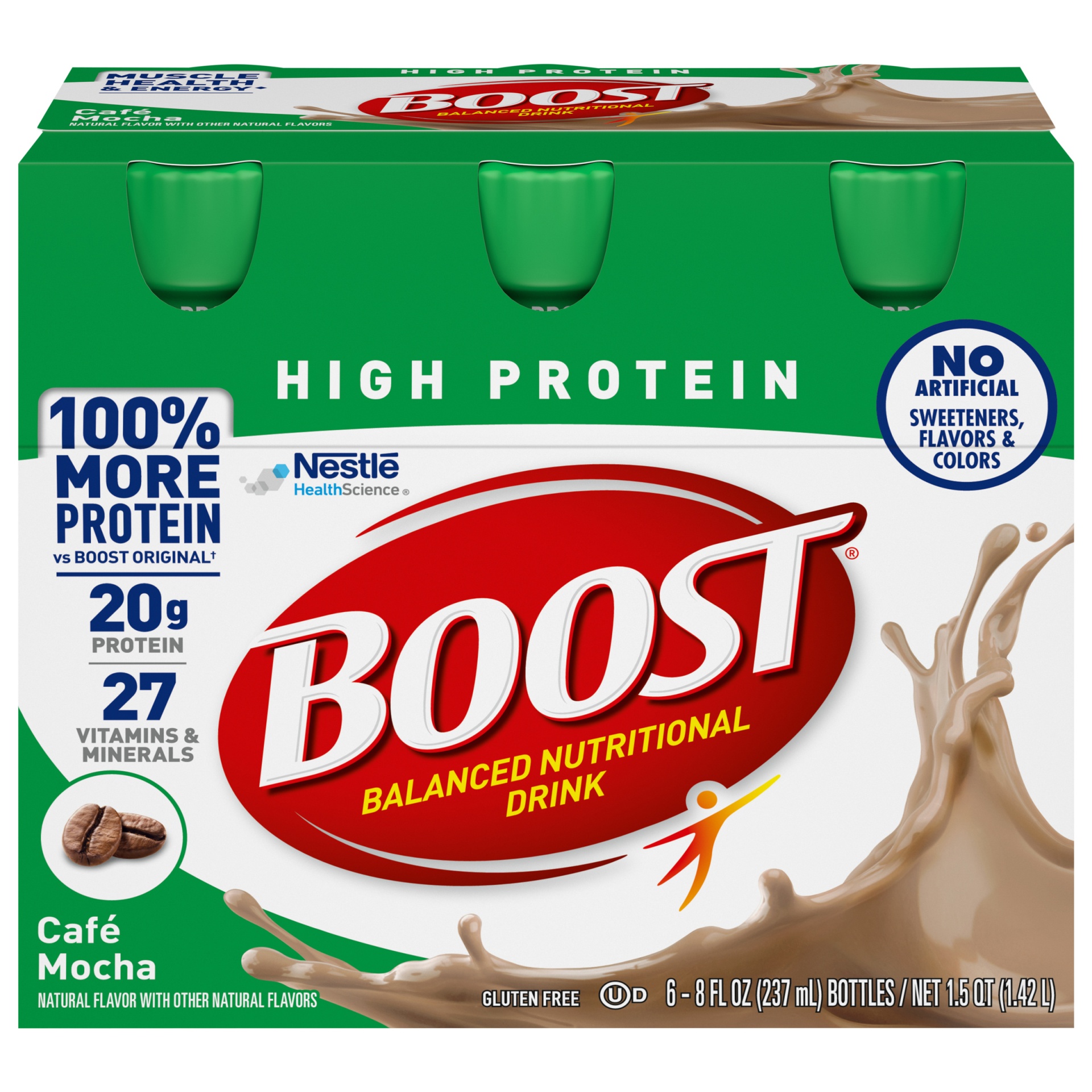 slide 1 of 1, Boost High Protein Ready to Drink Nutritional Drink, Café Mocha, 6 - 8 FL OZ Bottles, 6 ct; 8 fl oz