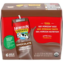 Horizon Organic Shelf-Stable 1% Low Fat Milk Boxes, Chocolate, 8 fl oz, 6 Pack