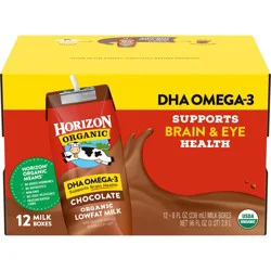 Horizon Organic Shelf-Stable 1% Low Fat Milk Boxes with DHA Omega-3, Chocolate, 8 fl oz, 12 Pack