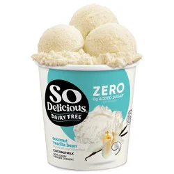 So Delicious ZERO Added Sugar Coconut Milk Frozen Dessert, Coconut Vanilla Bean, Dairy Free, Vegan, Non-GMO, Kosher, 1 Pint Container