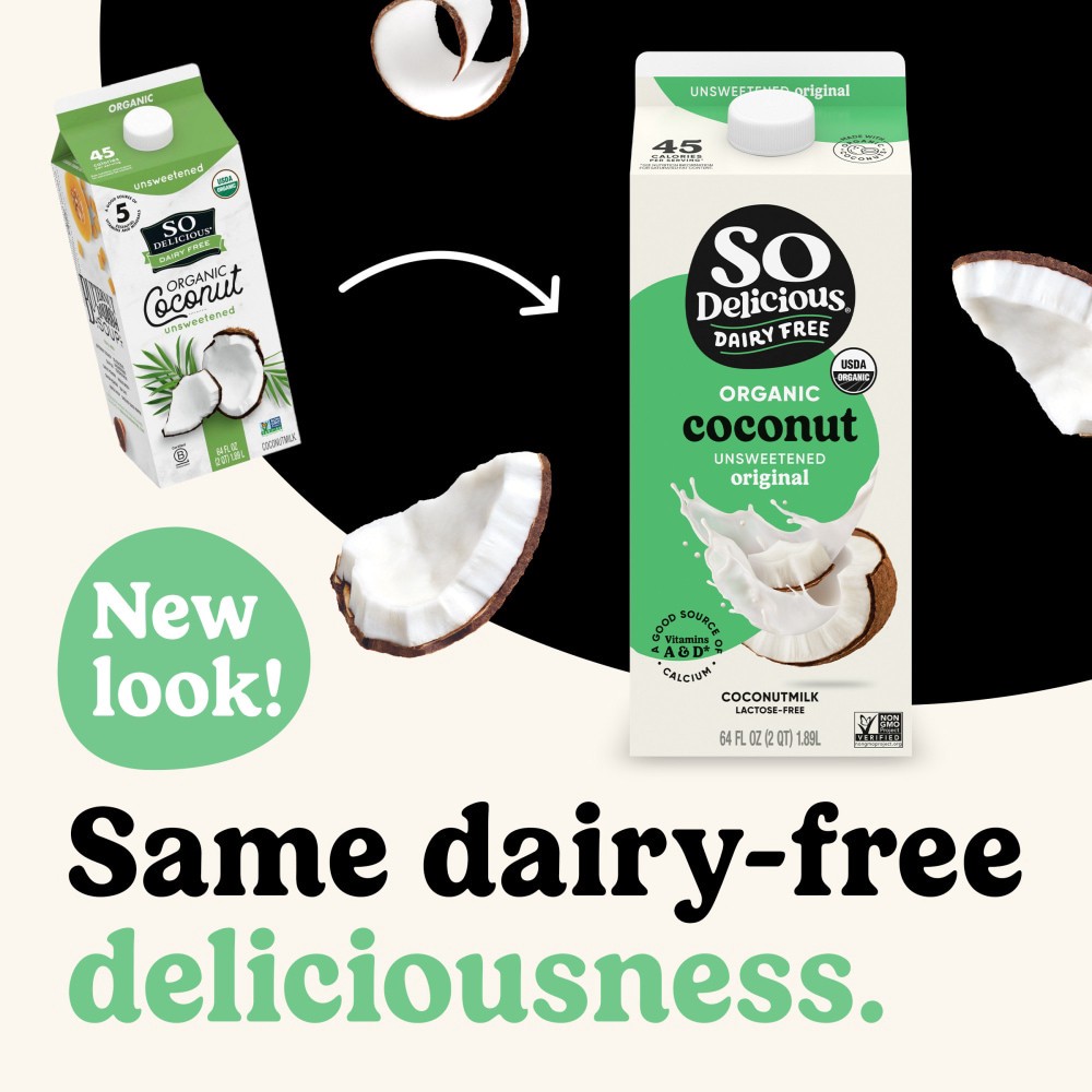 slide 5 of 6, So Delicious Dairy-Free Organic Unsweetened Coconut Milk, 1/2 gal