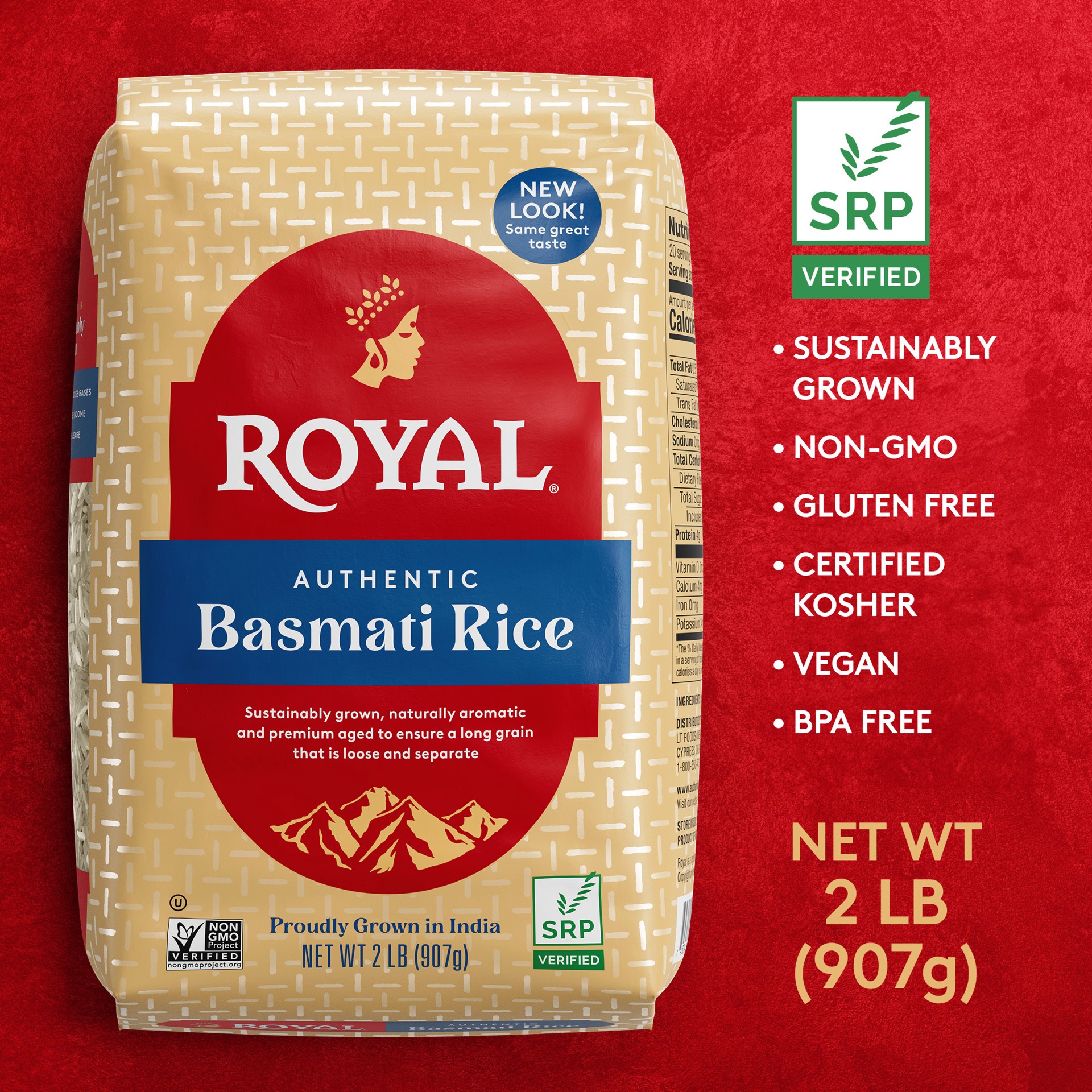 slide 3 of 5, Authentic Royal Naturally Aged Indian White Basmati Rice, Long-Grain, Gluten-Free - 2 lb, 2 lb