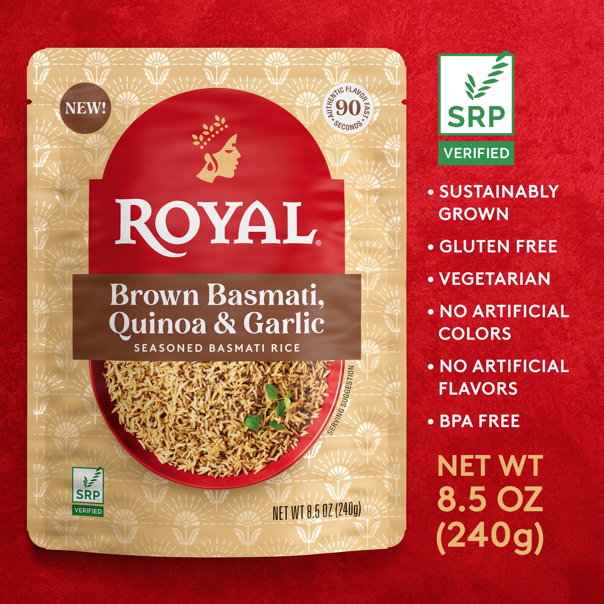 slide 4 of 5, Royal Seasoned Brown Basmati Quinoa & Garlic Basmati Rice 8.5 oz, 8.5 oz