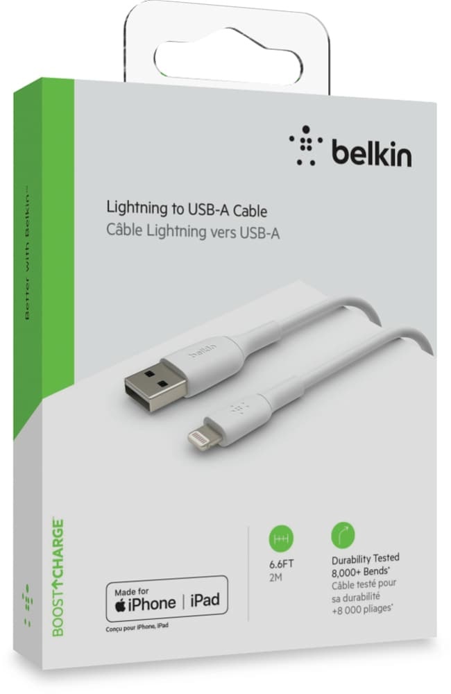 slide 2 of 2, Belkin Lightning To Usb-A Cable - White, 1 ct