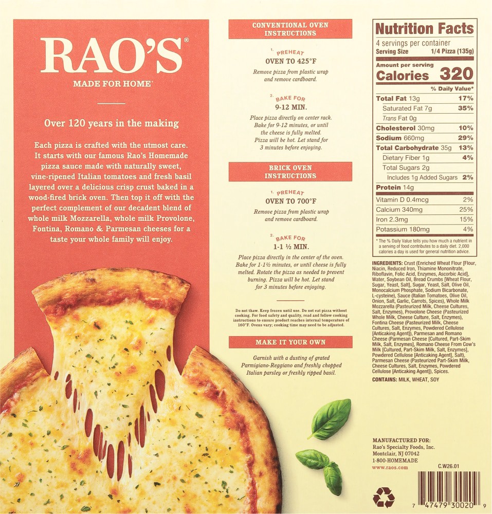 slide 2 of 2, Rao's Made for Home Brick Oven Crust Five Cheese Pizza 19 oz, 19 oz