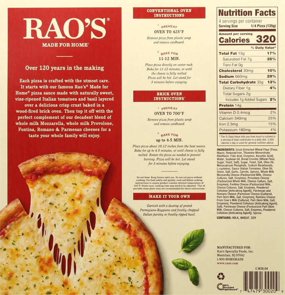 slide 3 of 3, Rao's Made for Home Brick Oven Crust Five Cheese Pizza 19 oz, 19 oz