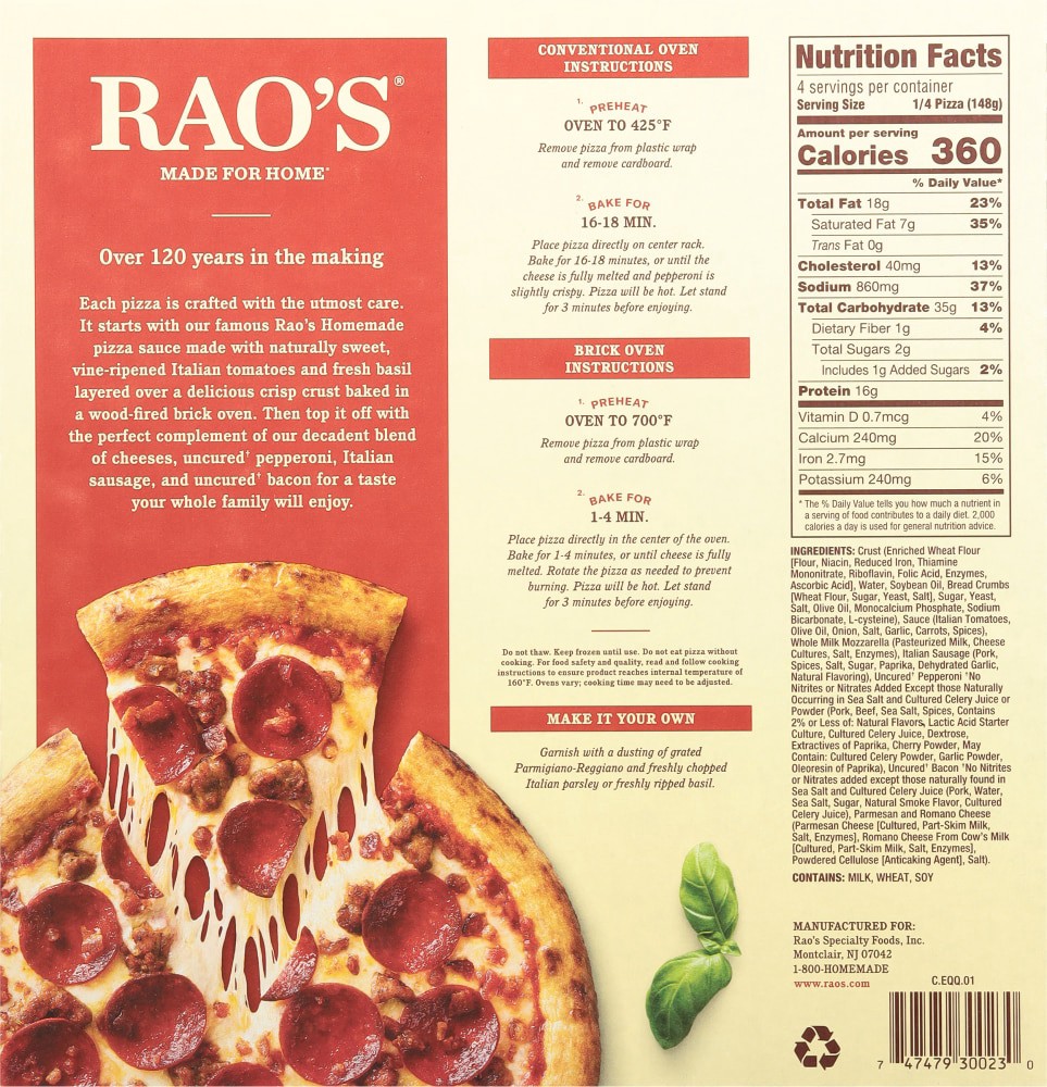 slide 2 of 2, Rao's Made for Home Brick Oven Crust Meat Trio Pizza 20.8 oz, 20.8 oz