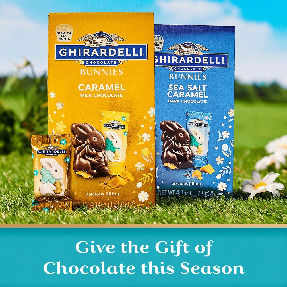slide 3 of 6, GHIRARDELLI Sea Salt Caramel Dark Chocolate Bunnies, 5.8 oz Bag, 5.8 oz