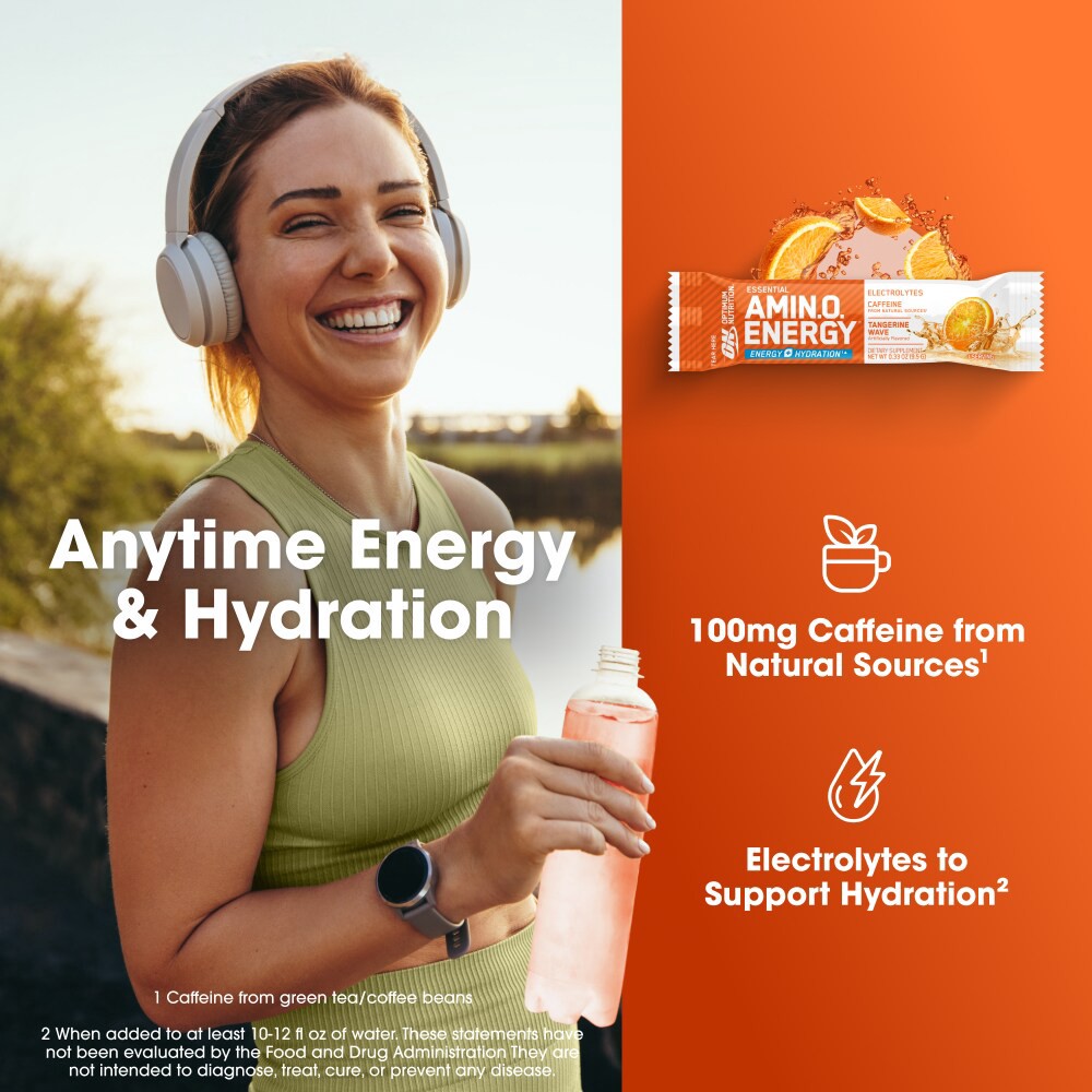 slide 5 of 6, Optimum Nutrition Amino Energy Stick Packs Tangerine Wave, 3.87 oz