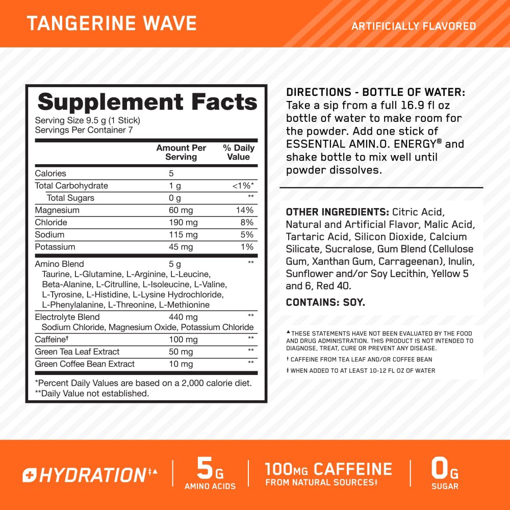 slide 4 of 6, Optimum Nutrition Amino Energy Stick Packs Tangerine Wave, 3.87 oz