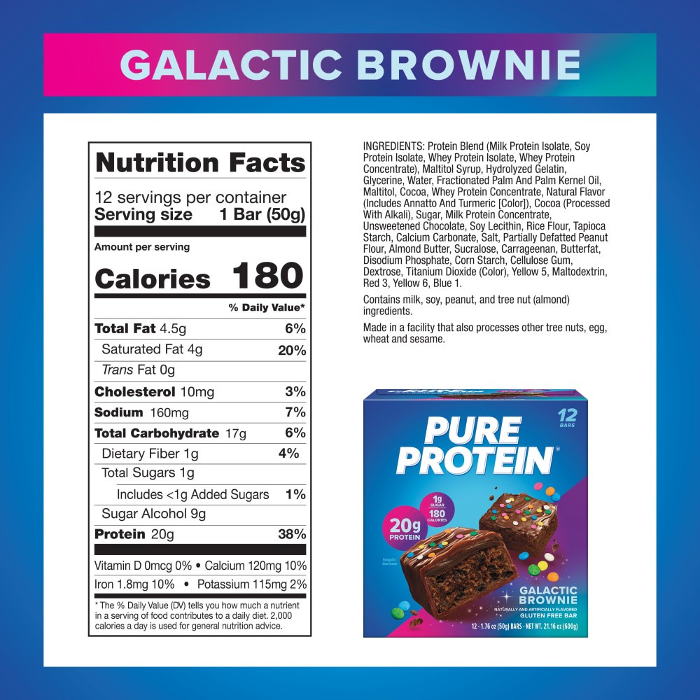 slide 4 of 5, Pure Protein Galactic Brownie Gluten Free Bar, 12 ct; 1.76 oz
