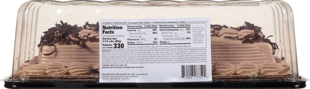 slide 2 of 4, Rich's 1/4csheet Chocolate Curl Cake, 36.5 oz