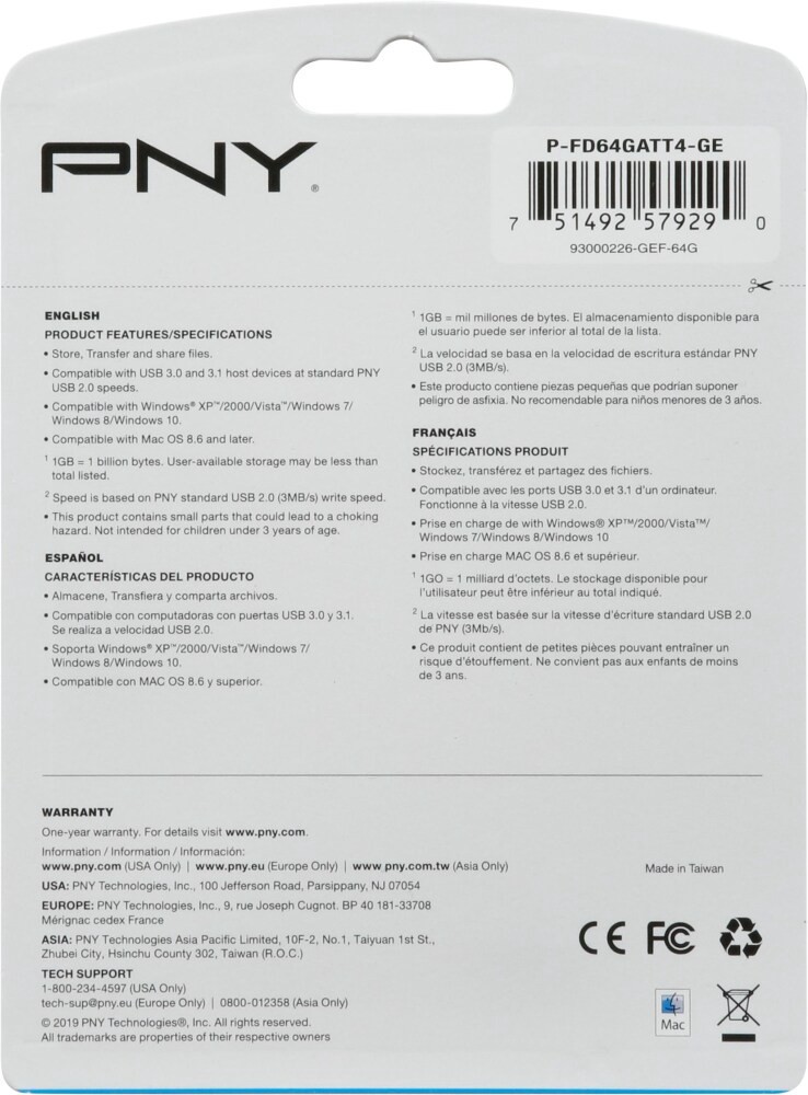 slide 2 of 2, PNY 64GB Attache USB 2.0 Flash Drive, 64 GB