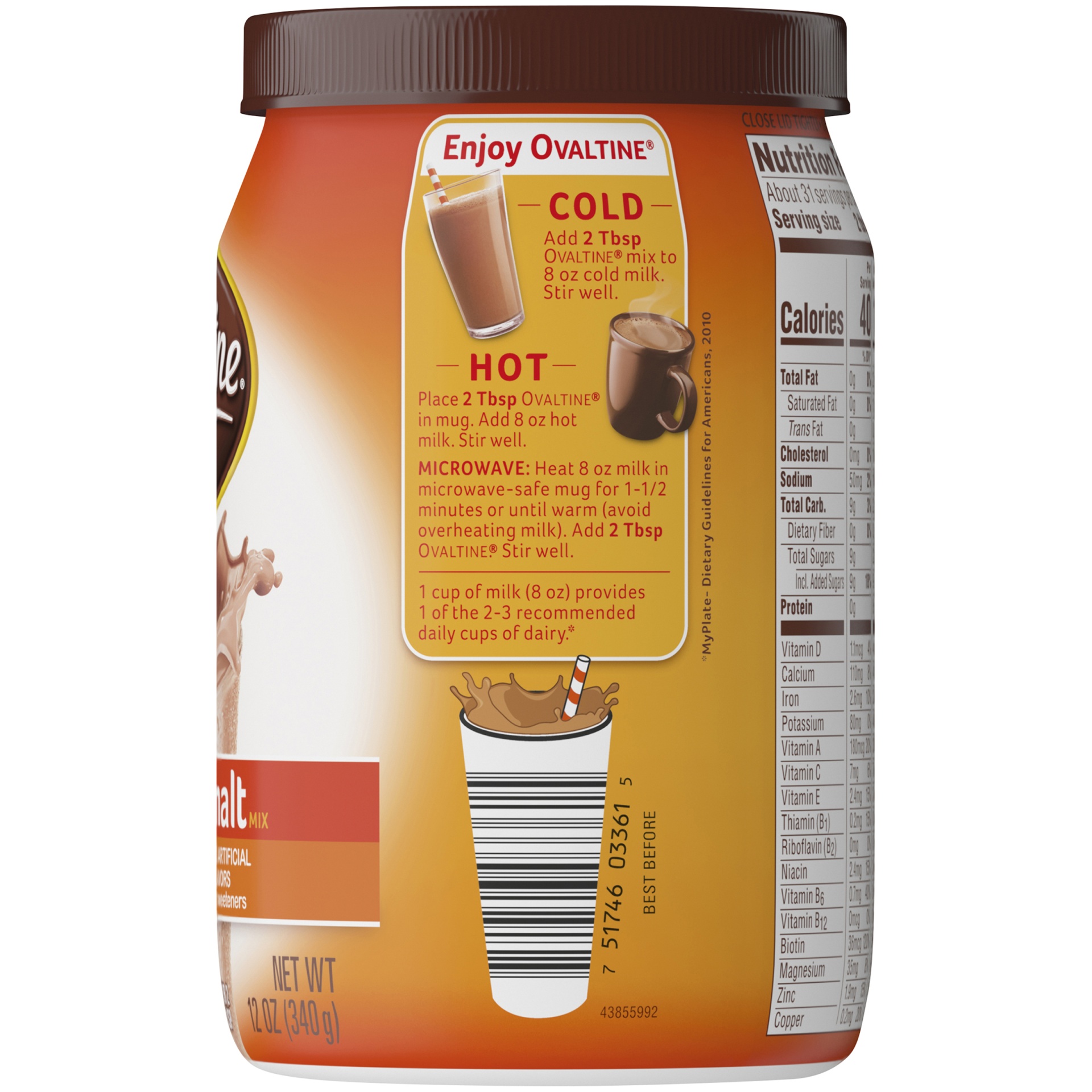 slide 5 of 7, Ovaltine Chocolate Malt Powdered Drink Mix for Hot and Cold Milk Canister - 12 oz, 12 oz