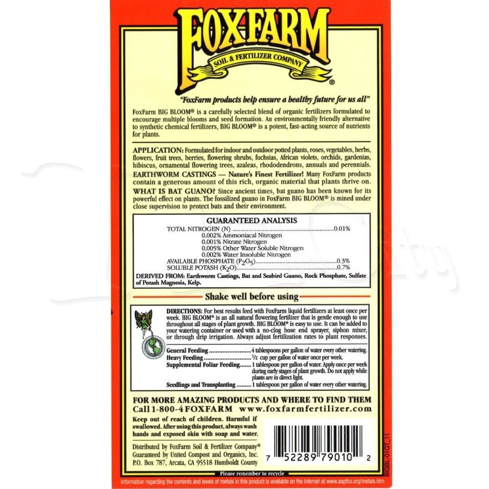 slide 2 of 5, FOX FARM FoxFarm FX14091 Big Bloom Liquid Concentrate Organic Plant Food, 16 oz