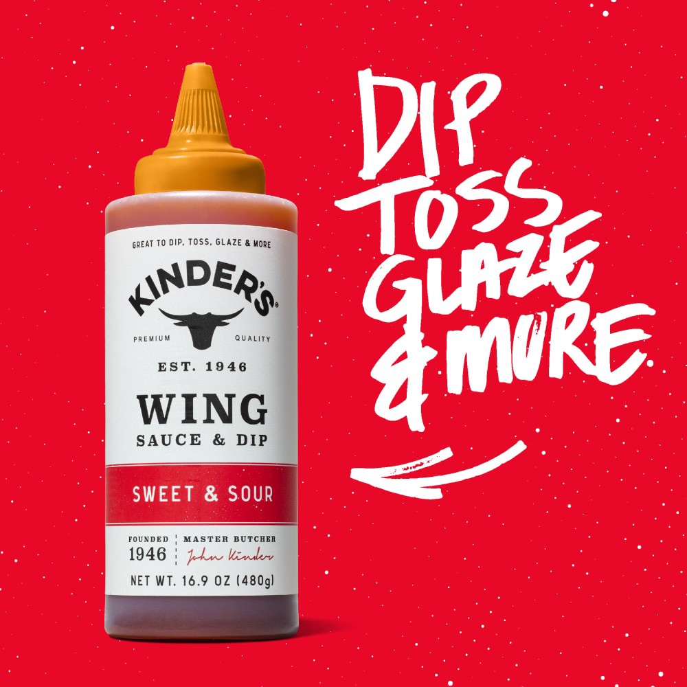 slide 4 of 4, Kinder's Sweet & Sour Wing Sauce & Dip, 16.9 oz
