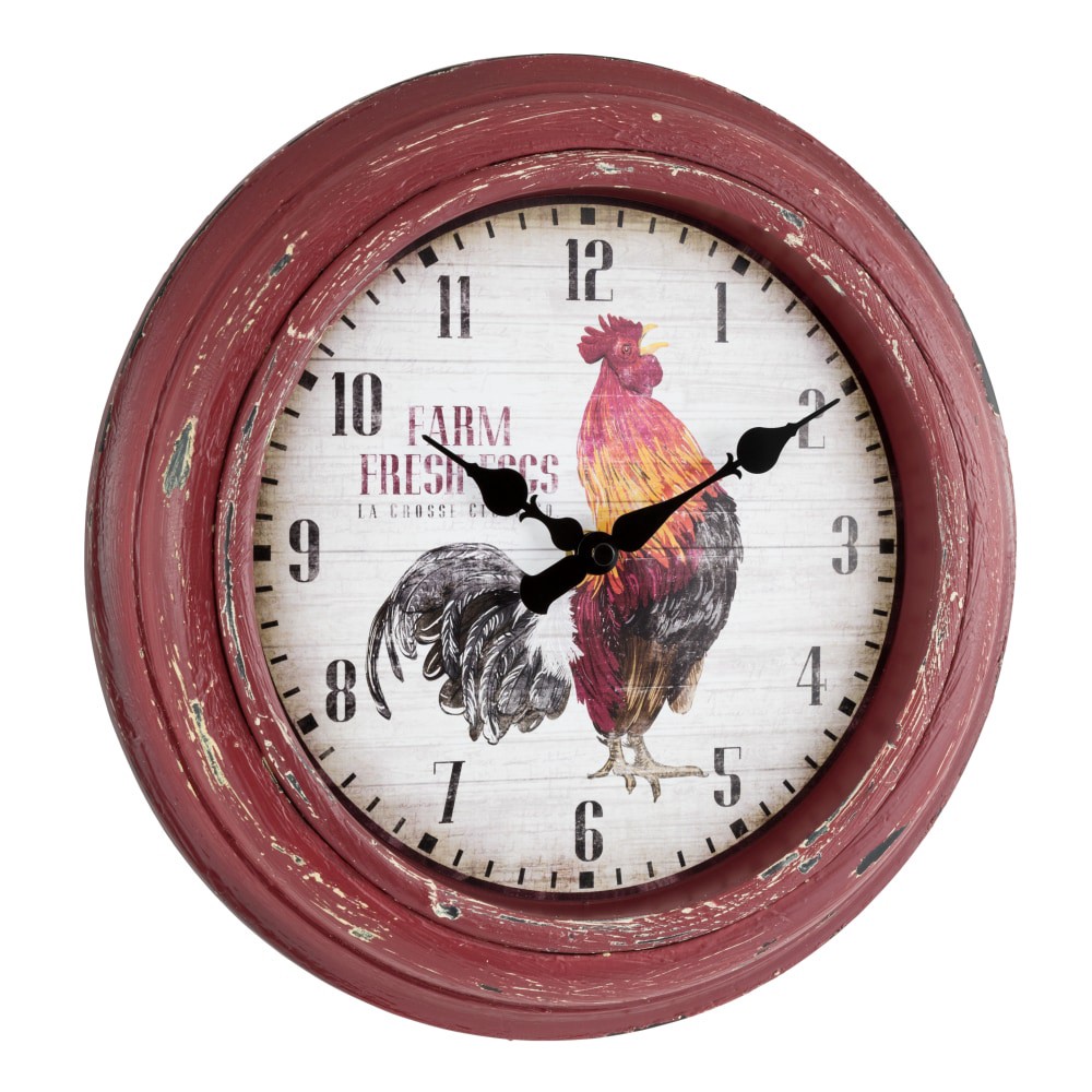 slide 4 of 5, La Crosse Clock Company Rooster Wall Clock - Red, 12 in