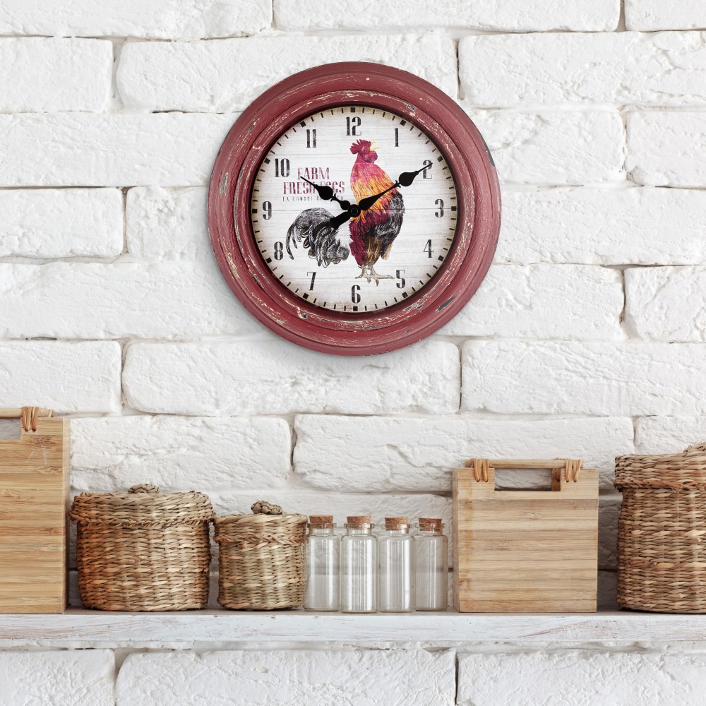 slide 2 of 5, La Crosse Clock Company Rooster Wall Clock - Red, 12 in