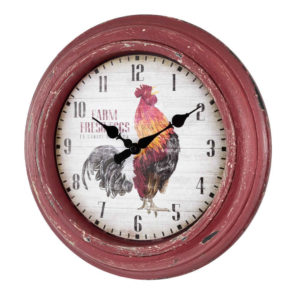 slide 3 of 5, La Crosse Clock Company Rooster Wall Clock - Red, 12 in