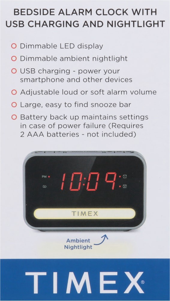 Timex Dual Alarm Clock with USB Charging and Nightlight 1 ea 1 ct Shipt