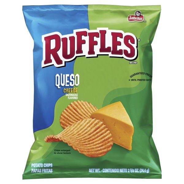 slide 1 of 9, Ruffles Queso Cheese Potato Chips, 2.625 oz