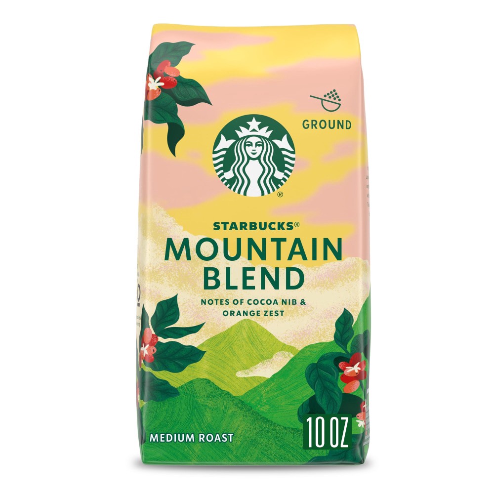 slide 4 of 6, Starbucks Ground Coffee, Medium Light Roast Coffee, Mountain Blend, 100% Arabica, Limited Edition, 1 Bag (10 Oz), 10 oz