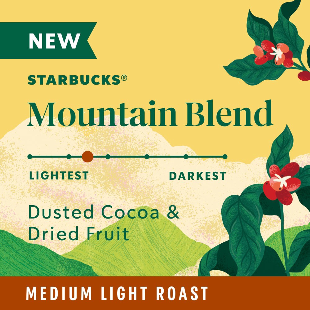 slide 5 of 6, Starbucks Ground Coffee, Medium Light Roast Coffee, Mountain Blend, 100% Arabica, Limited Edition, 1 Bag (10 Oz), 10 oz