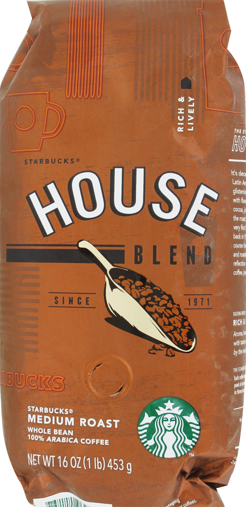 slide 2 of 4, Starbucks House Blend Medium Roast Whole Bean Coffee, 16 oz