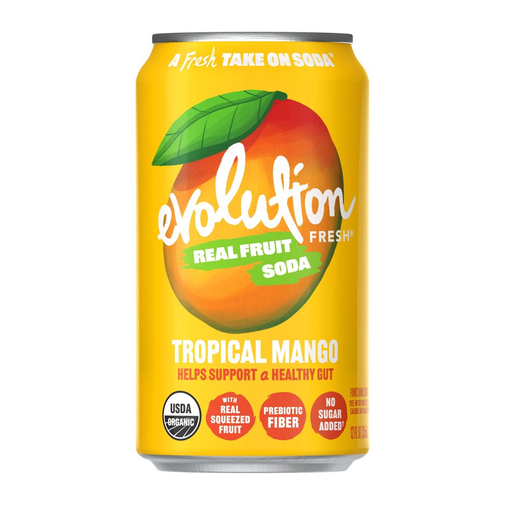 slide 5 of 6, Evolution Fresh Tropical Mango Organic Real Fruit Soda - 12 fl oz Can, 12 fl oz