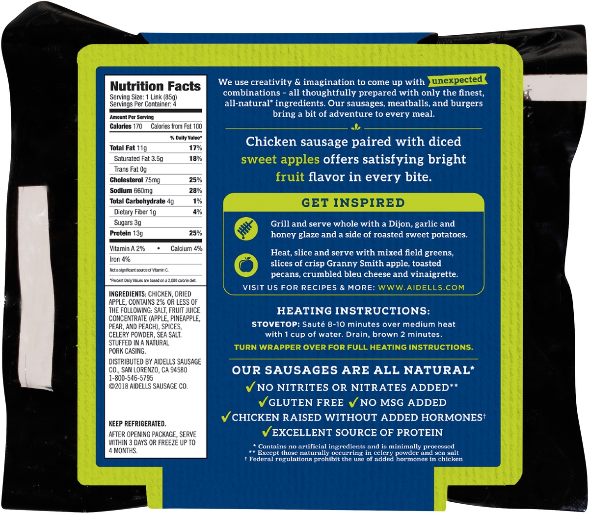 slide 5 of 10, Aidells Fully Cooked Chicken & Apple Smoked Chicken Sausage, 12 oz
