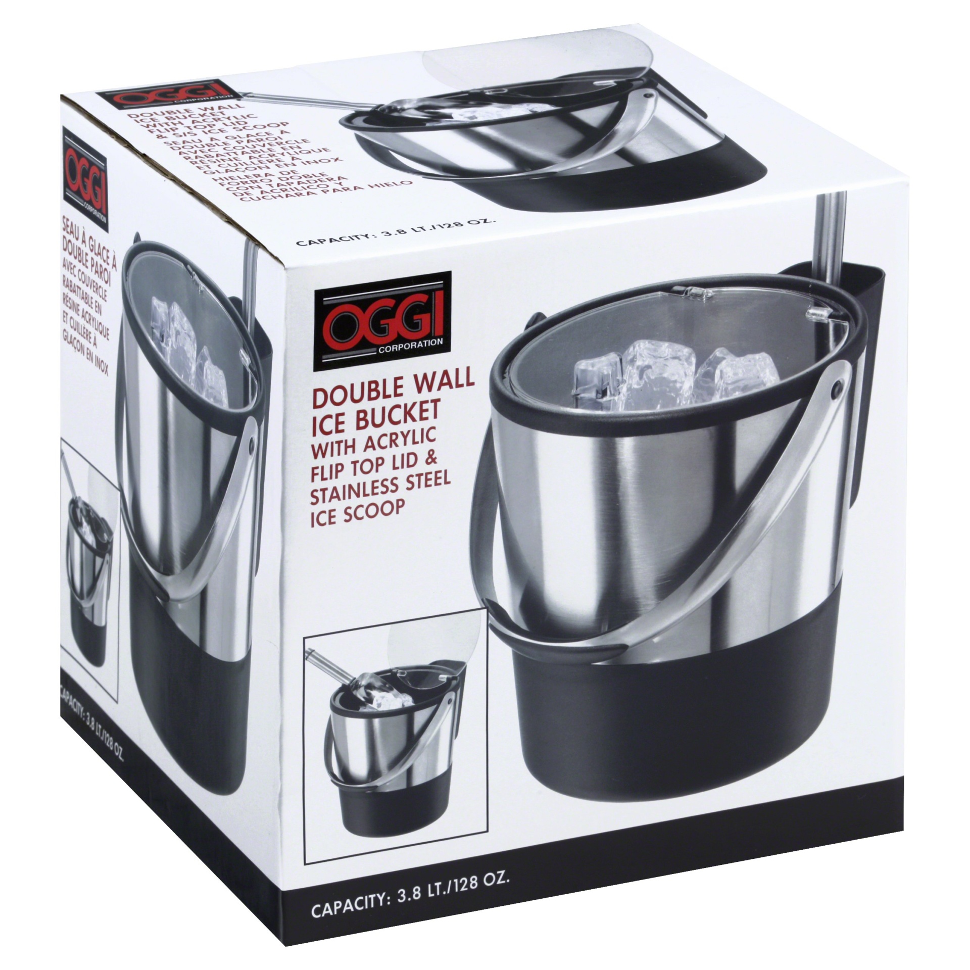 Oggi double wall ice bucket with store flip lid and stainless ice scoop