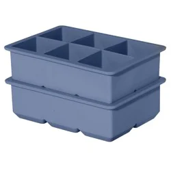 Oggi Two Pack Blue Large Square 6 Cube Ice Trays, 2 ea