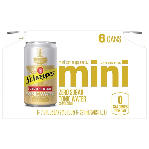 slide 1 of 1, Schweppes , Caffeine Free Zero Sugar Mini Tonic Water, 6-7.5 oz