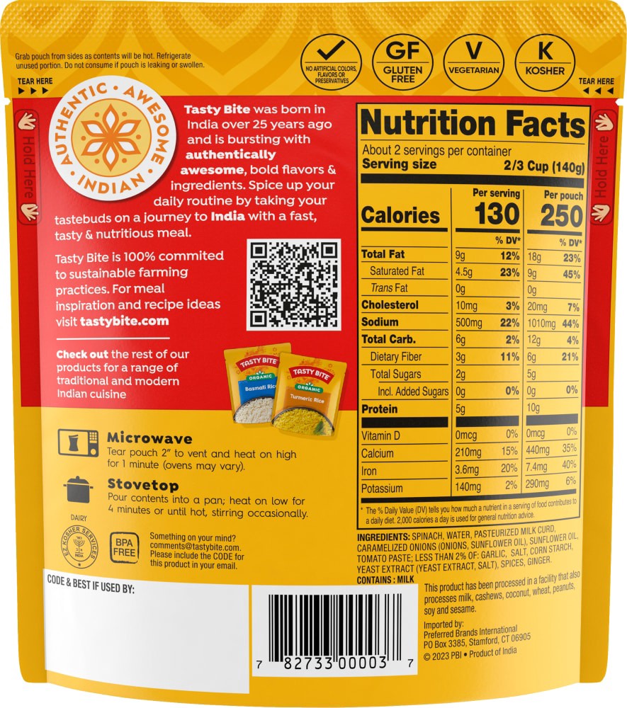 slide 3 of 4, Tasty Bite Kashmir Spinach, 10 oz