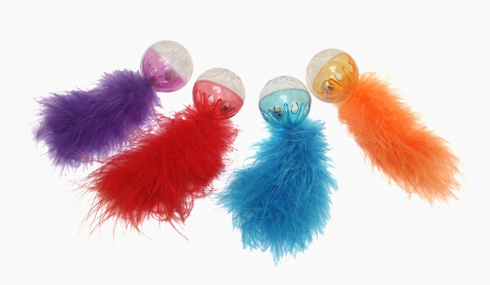 slide 2 of 2, MultiPet Lattice Ball With Feather (Assorted), 2 ct
