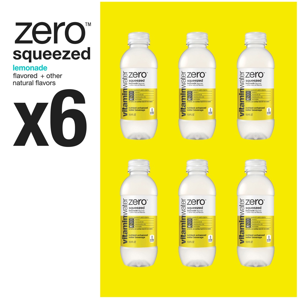 slide 2 of 3, vitaminwater Zero Sugar Squeezed Lemonade Flavored Nutrient Enhanced Water Beverage 6 ea, 6 ct