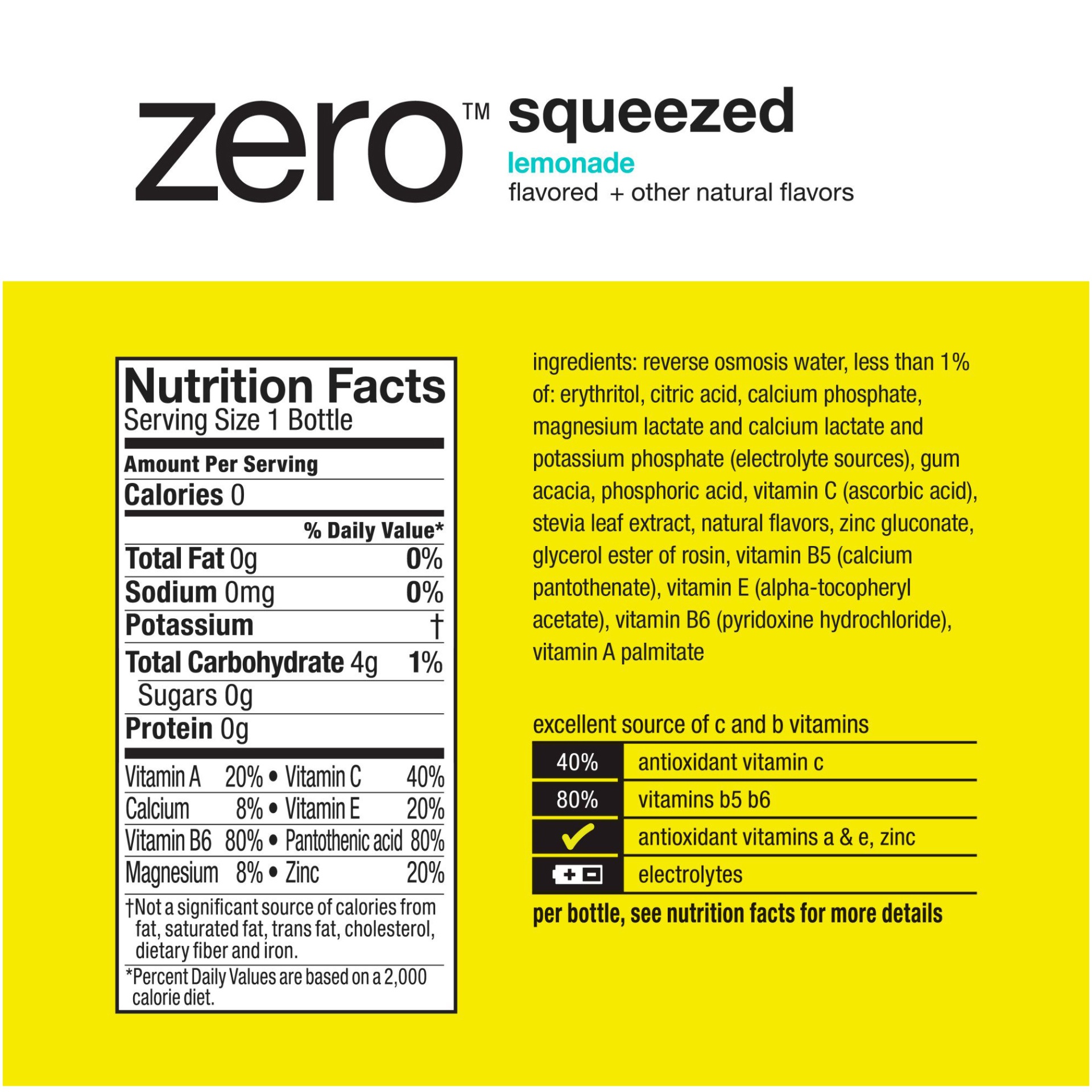 slide 3 of 3, vitaminwater Zero Sugar Squeezed Lemonade Flavored Nutrient Enhanced Water Beverage 6 ea, 6 ct